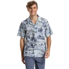 Мужская хлопковая Повседневная рубашка в гавайском стиле, гавайская летняя ретро рубашка с коротким рукавом и цветочным принтом, хлопковая однобортная рубашка с карманом