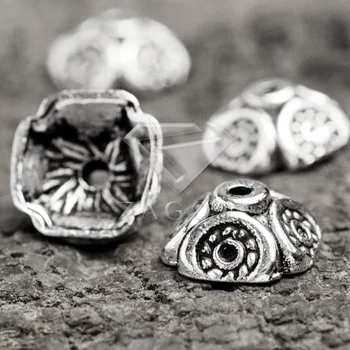 

100Pcs Antique Silver Tibetan Silver Tone 9.5x9.5x4mm Flower Bead Caps Zinc Alloy Jewellry Making Findings TS1345