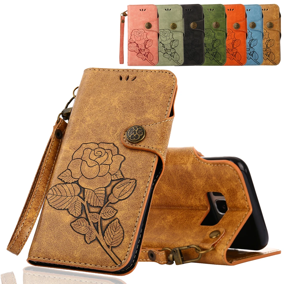 

funda for S4 S5 S6 S7 edge plus A3 A 5 2016 2017 Case Emboss 3D Rose Retro Leather Flip Wallet coque for samsung galaxy S8 cover