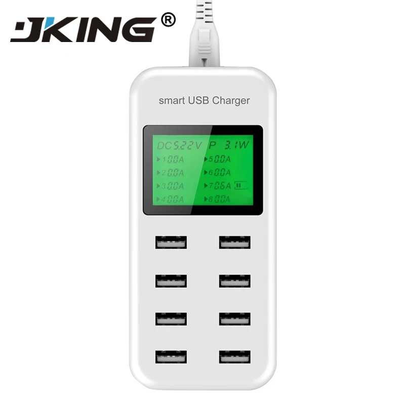 

JKING 8 Port Smart USB Charger Hub with LCD 40W Multi-Port USB Charging Station USB Wall Travel Charger for Smartphone Tablets