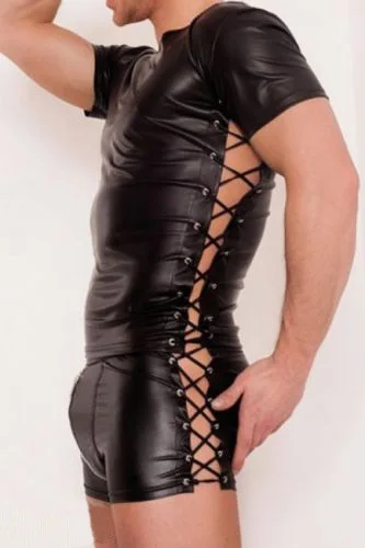 Мужской сексуальный кожаный бондаж Топ жилет привлекательное нижнее белье Плюс Размер белье черный комплект сексуального белья для