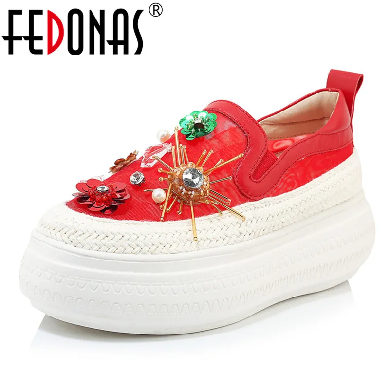 

FEDONAS Fashion Sweet Flowers Women Flats Shoes Woman Summer Sandals Genuine Leather Mesh Round Toe Party Prom Casual Shoes