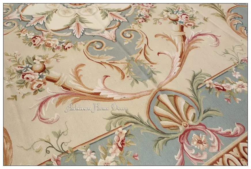 Buy 8X10 PASTEL BLUE IVORY PINK Aubusson Area Rug