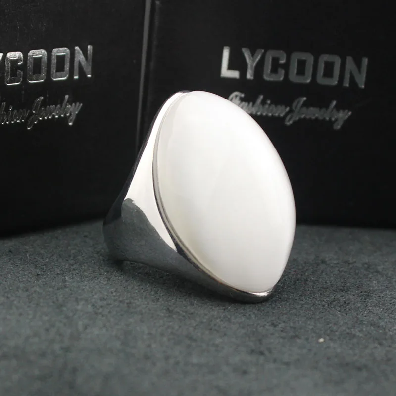 LYCOON Новое поступление роскошное кольцо с опалом 316L нержавеющая сталь Настройка канала белый опал камень для женщин вечерние кольца LYD0188
