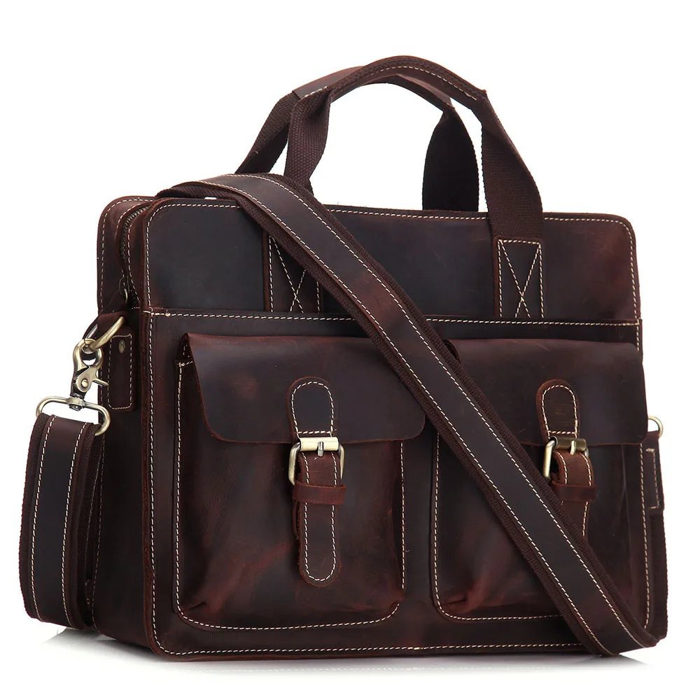

BOLEKE Crazy Horse Genuine Leather Men's Briefcase Vintage Messenger Shoulder Bag Men's Business Laptop Handbag For Male