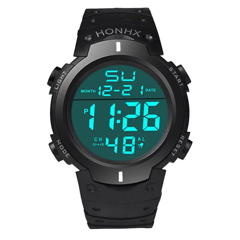 HONHX мужские модные светодиодный водонепроницаемые мужские часы для мальчиков, цифровые часы с секундомером и датой, резиновые спортивные наручные часы с большим циферблатом, часы relogio Y25 - Цвет: White
