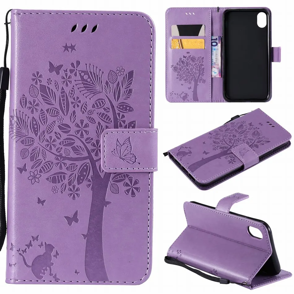 Чехол-книжка с бабочкой, кошкой, деревом для iPhone 8, 7, 6, 6S Plus, X, XR, XS, 11 Pro Max, бумажник из искусственной кожи, сумки для телефона, чистый цвет, DP06Z
