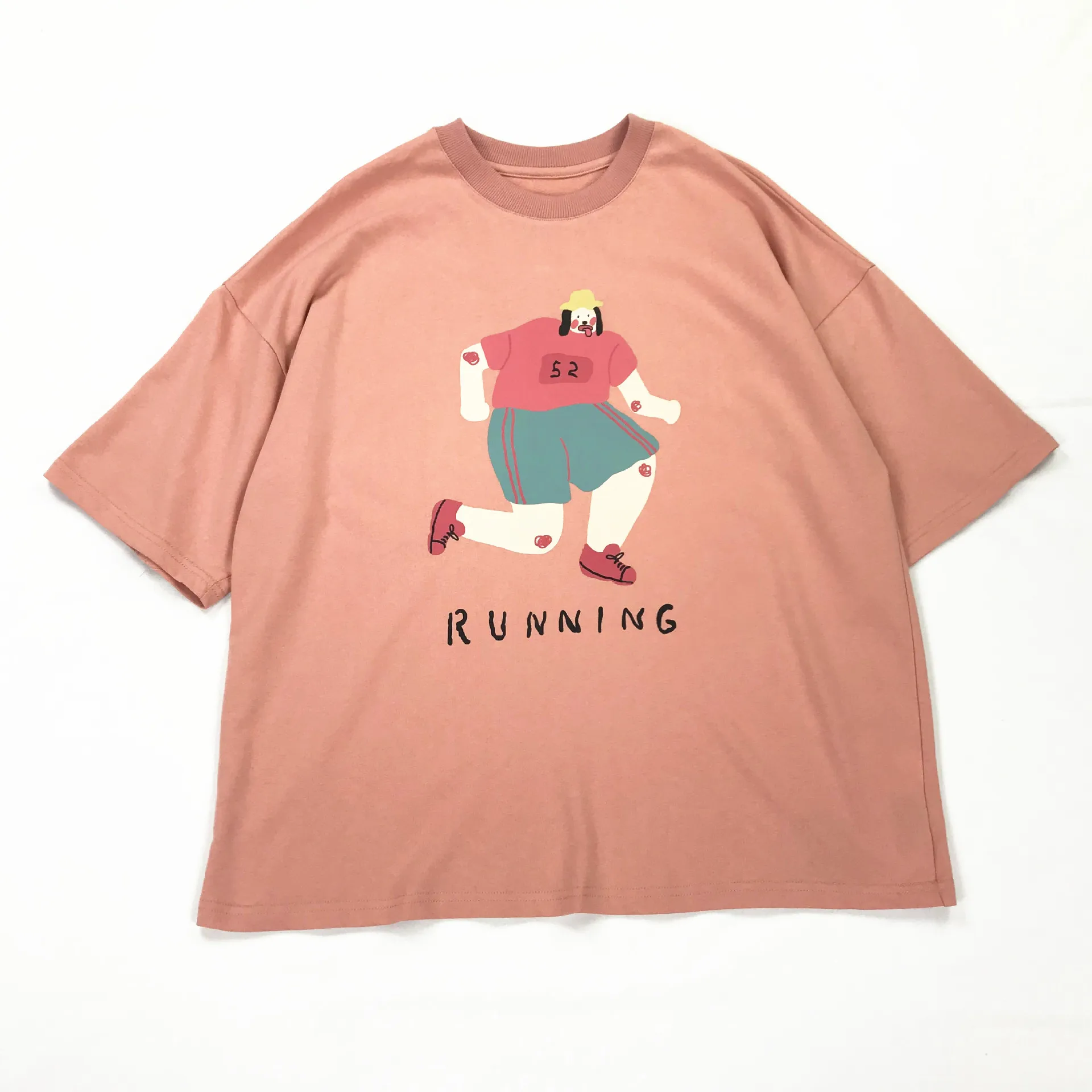 Летняя новая дизайнерская женская хлопковая Футболка с круглым вырезом и принтом для бега, Женская свободная футболка, топы, розовая футболка большого размера