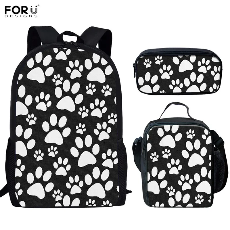 

FORUDESIGNS Cartoon Paw Print School Bags Cute Students 3pcs High Quality Schoolbags Book Bag Casual Teens Travel Laptop Daypack
