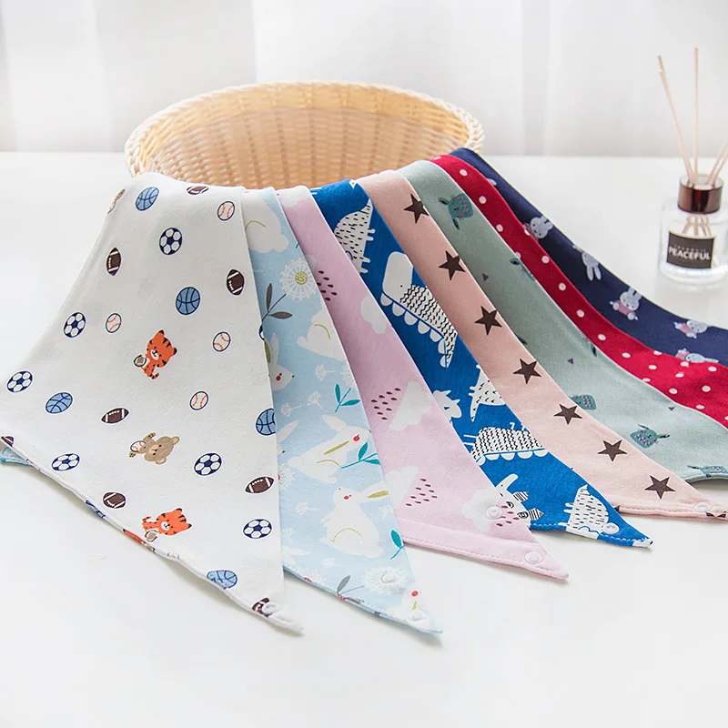 Baby Bibs Triangle Double Cotton Bibs Cartoon Print Saliva Towel Baby Boys Girls Feeding Apron Cotton Bandana Bibs Cheap Stuff