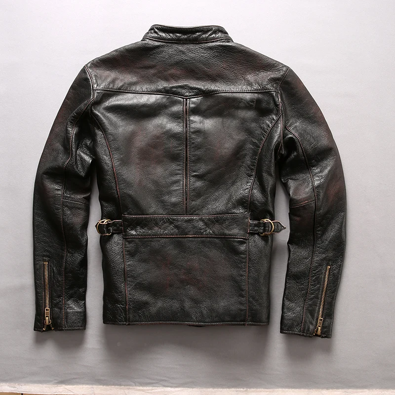 90% OFF Read Description! Asian size good quality coat men's cow leather jacket mens genuine cowhide leather rider jacket NL-1833