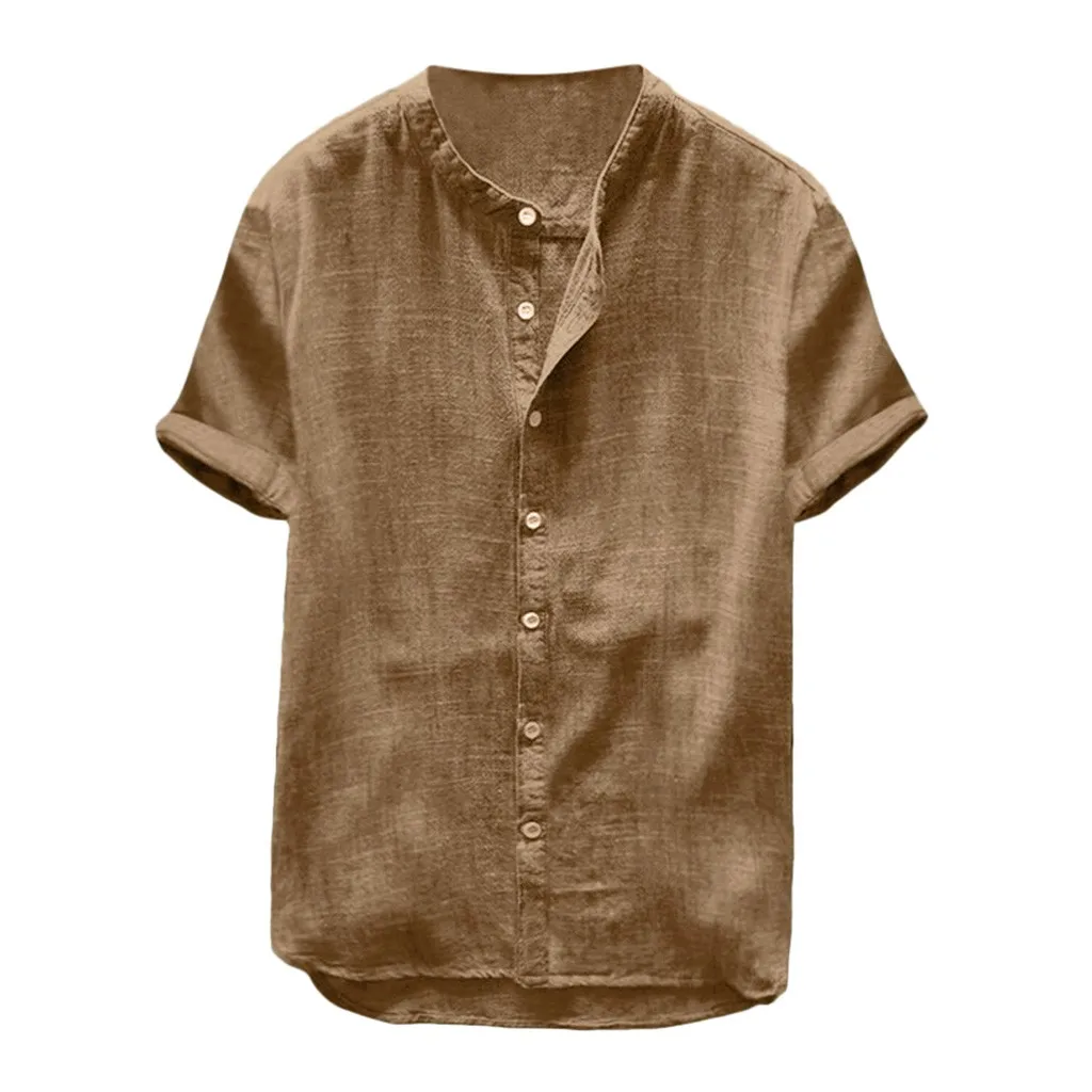 

2019 Plus Size Summer New Men Shirt Baggy Cotton Linen Solid Short Sleeve Retro Shirts Tops 2XL camisa masculina chemise homme