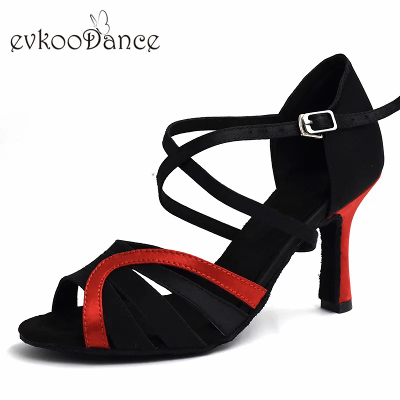 Women Latin Dancing Shoes Size US 4 12 Heel Height 8.3 cm Black And Red