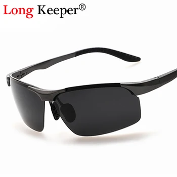 

Long Keeper Pop Aluminum Magnesium Polarized Sunglasses Rimless Rectangle Professional Driving Mirror Men Sun Glasses With Case