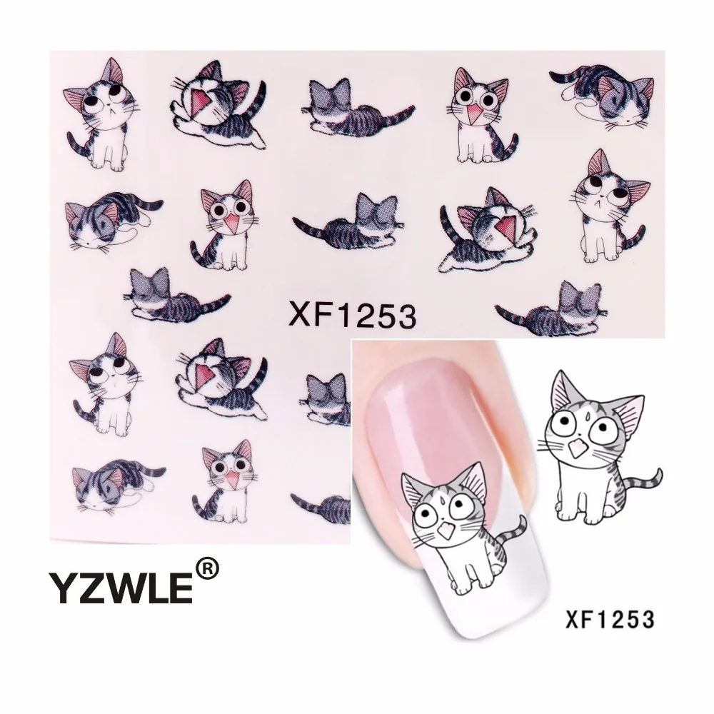 YZWLE 1 лист для дизайна ногтей переводные наклейки с водой наклейки милые кошки новые наклейки s украшения инструменты для нанесения водяных знаков для лака