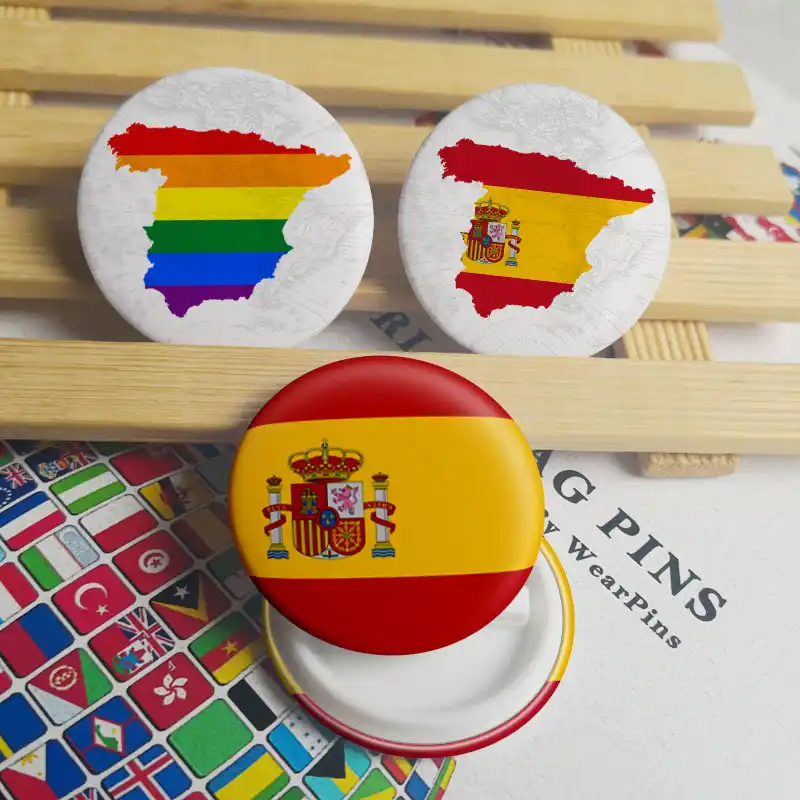 Pines De Boton De Estano Con Mapa De Bandera De Espana Insignias De Boton De Estano Lgbt Gay Rainbow Pride Broches Aliexpress