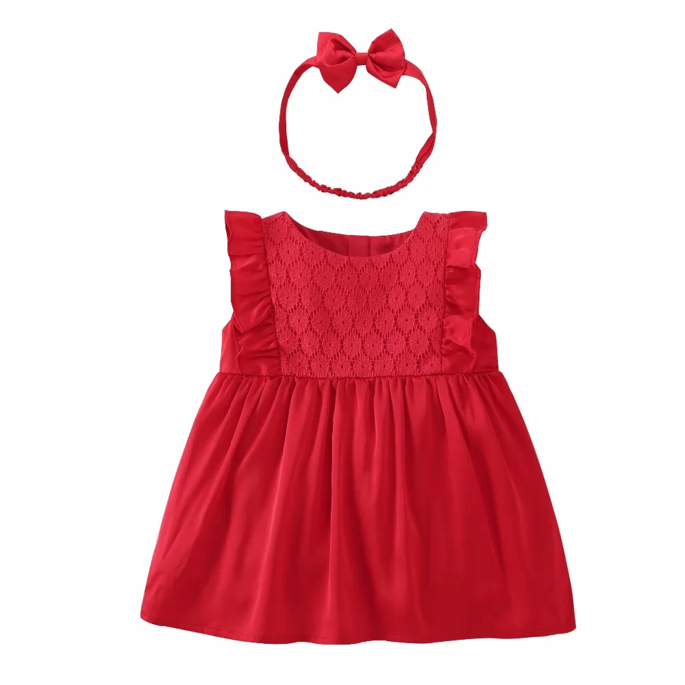 Summer Baby Girl's New Beautiful And Cute Fly Sleeved Vest Dress,2 colors, Big Red And Snow-White, With Bow Hair Band