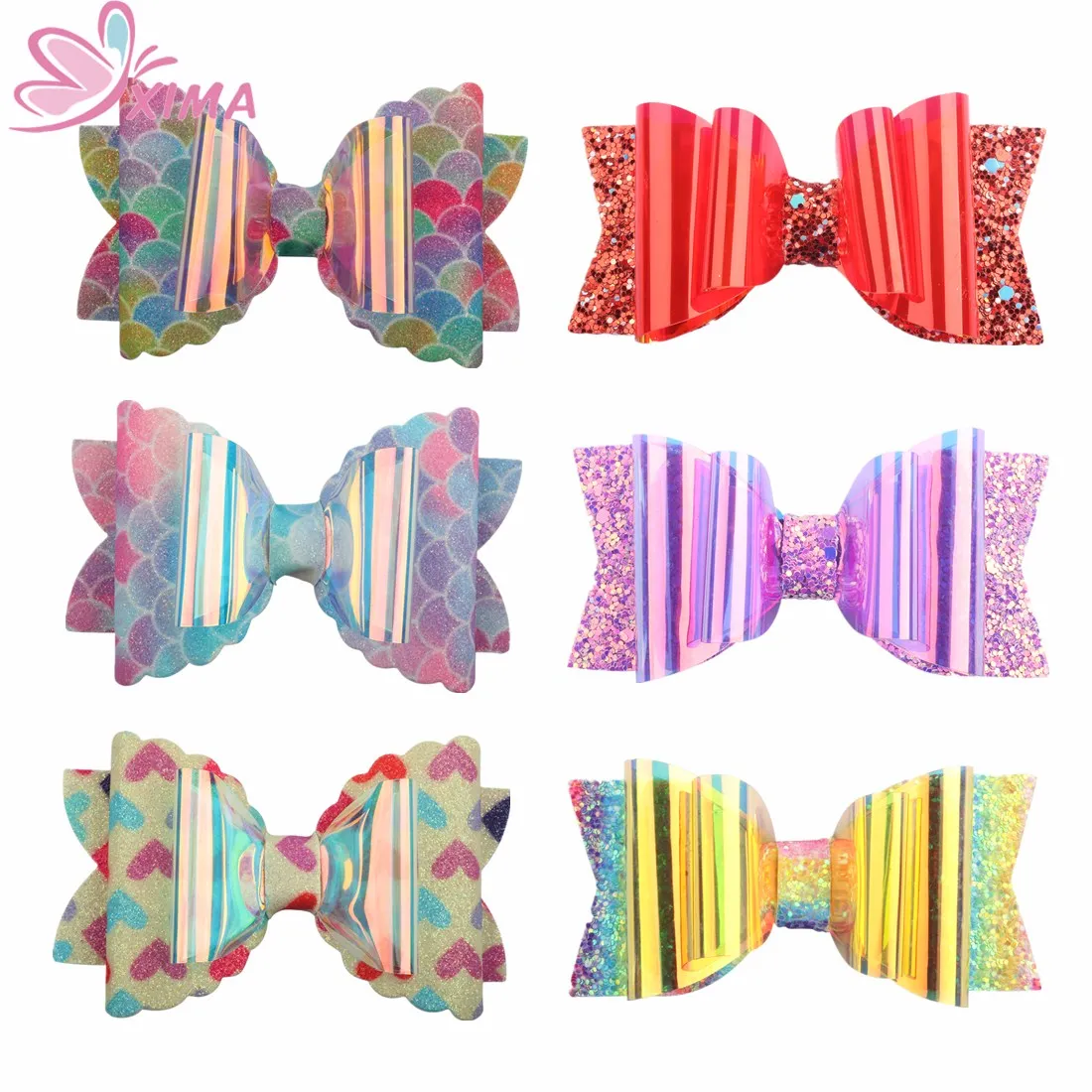 

1PC Mermaid Hair Bows Glitter Hair Clip PVC Leather Butterfly Bows Hairpins Princess Hairclips Party Headdress Hair Accessories