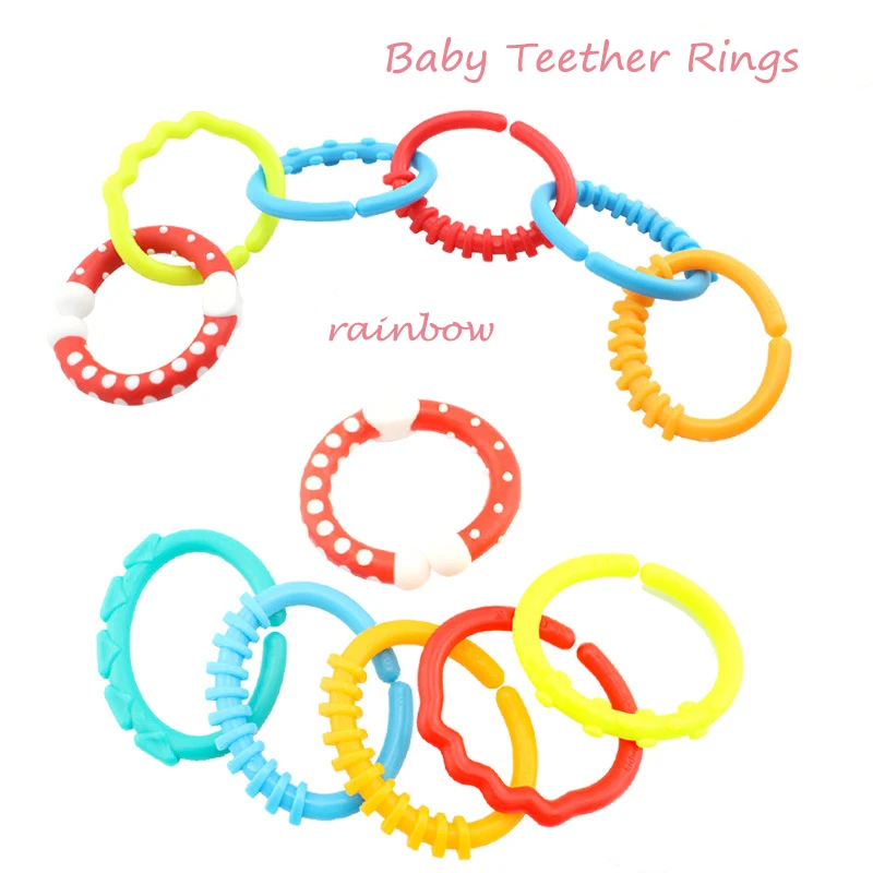 

6Pcs Baby Teether Rings Toy Rainbow Colorful Chewing Toothbrush Crib Bed Stroller Hanging 0-12 Months Educational Toys