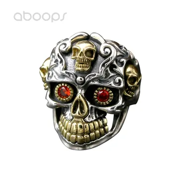 

Gothic Two Tone 925 Sterling Silver Skull Open Ring for Men Boys Adjustable Free Shipping