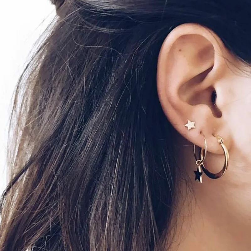 

4 Pcs/ Set Classic Hollow Stars Round Geometry Pendant Gold Earrings Women Personality Clothing Jewelry Accessories