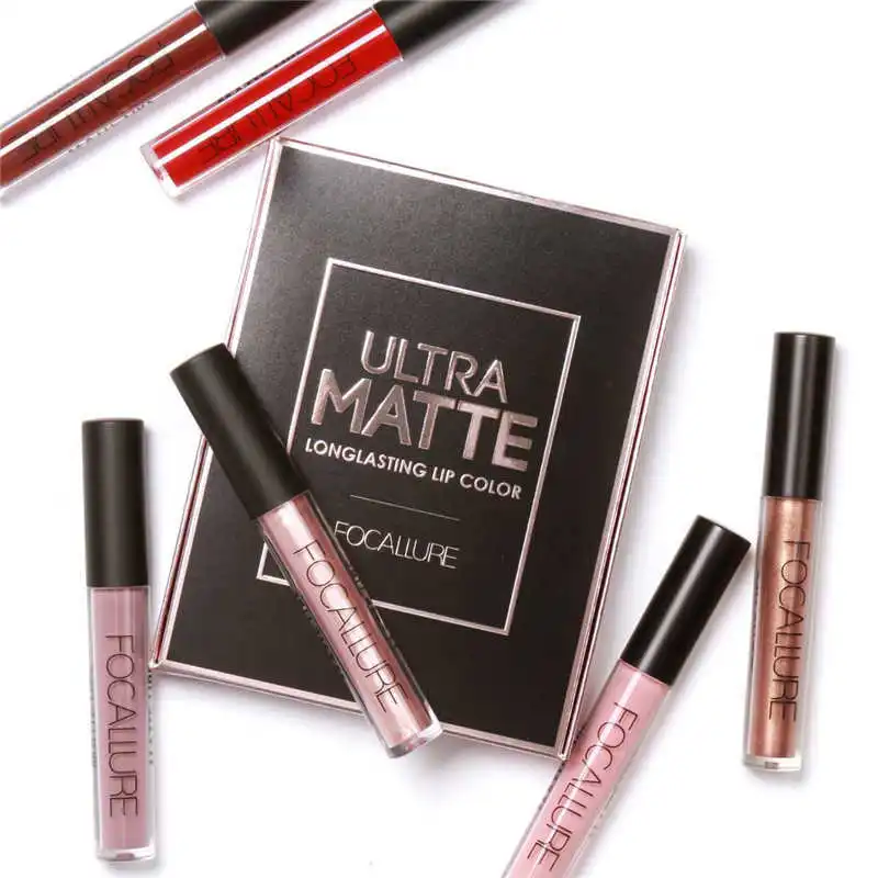 

FOCALURE 3Pcs/Set Long-lasting Lip Colors Makeup Waterproof Tint Lip Gloss Red Velvet Ultra Nude Matte Lipstick Set