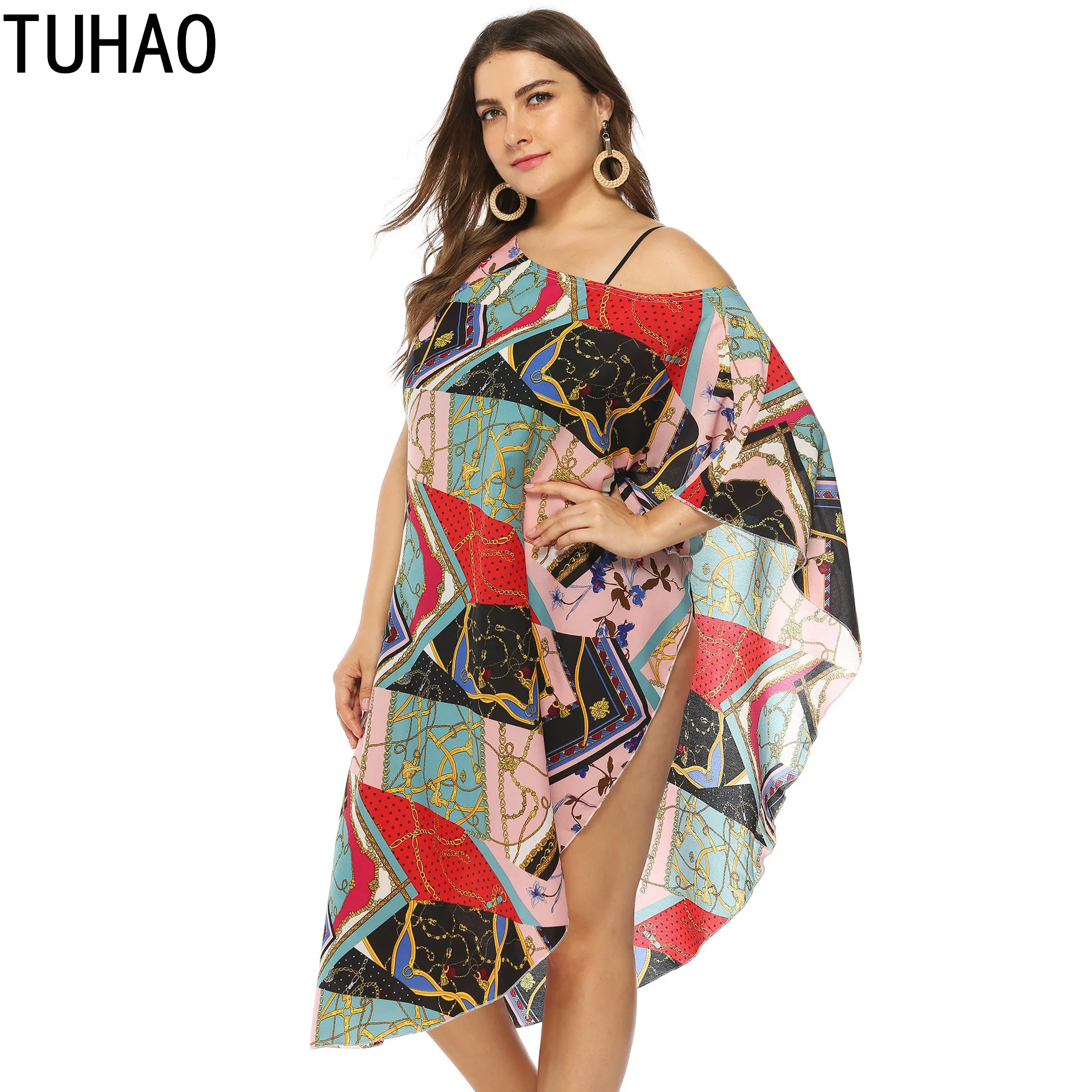

TUHAO vintage Tunics for Beach dresses plus size 4XL 3XL Women Swimsuit Cover up Woman Swimwear Beach Cover up Beachwear LZ29