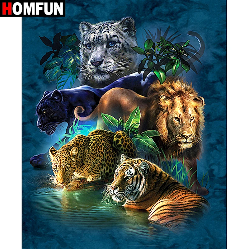 HOMFUN Full Square/Round Drill 5D DIY Diamond Painting "Animal Tiger Lion" Embroidery Cross Stitch 3D Home Decor Gift BK01