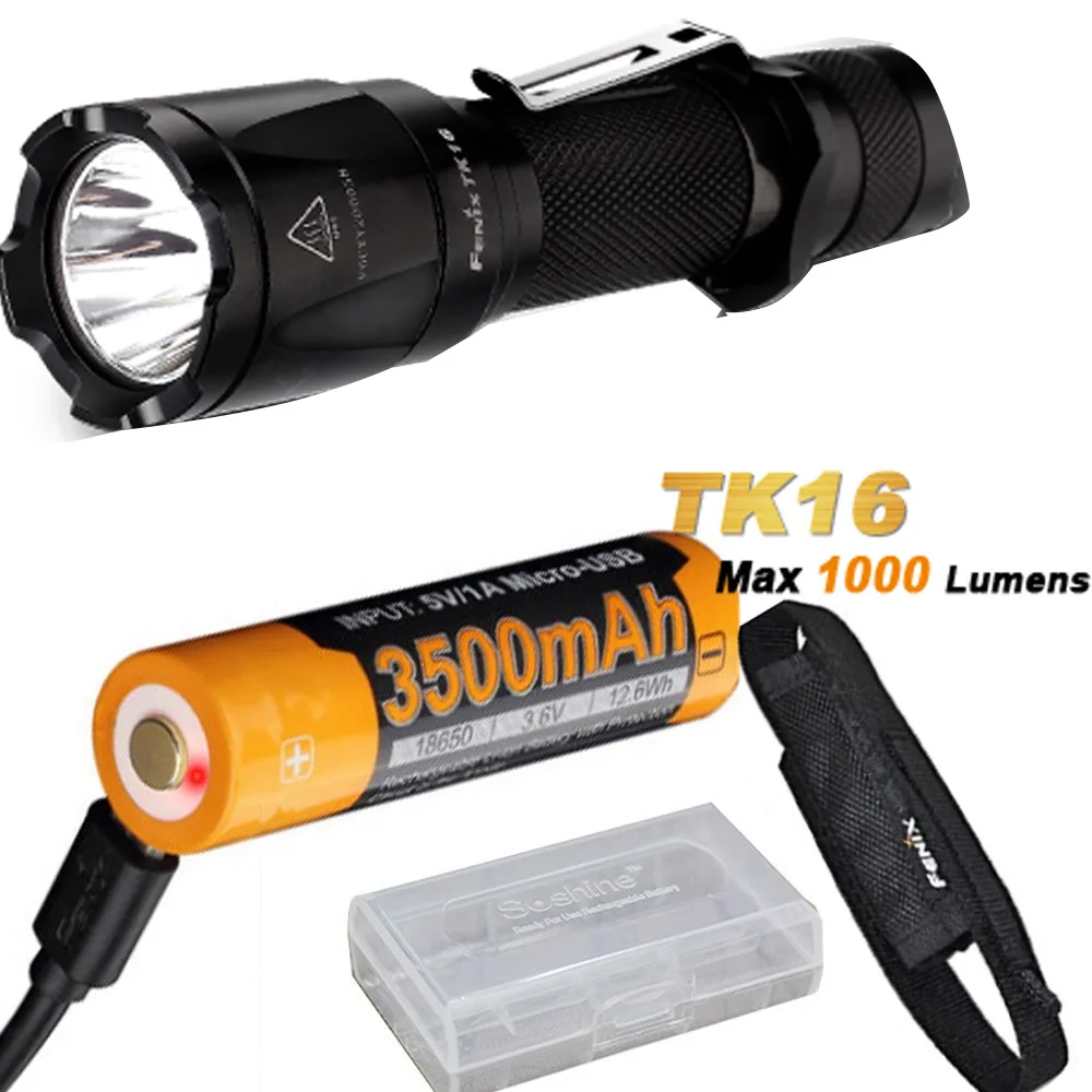 

Fenix TK16 1000 Lumens Cree XM-L2 (U2) LED tactical Flashlight with ARB-L18-3500U Battery ,Charge Cable,battery case
