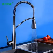 KINSE Латунный Материал Никель Щеткой Вытащить Кухонный Кран Прочный Раковина Кран Смеситель с Функцией Экономии Воды