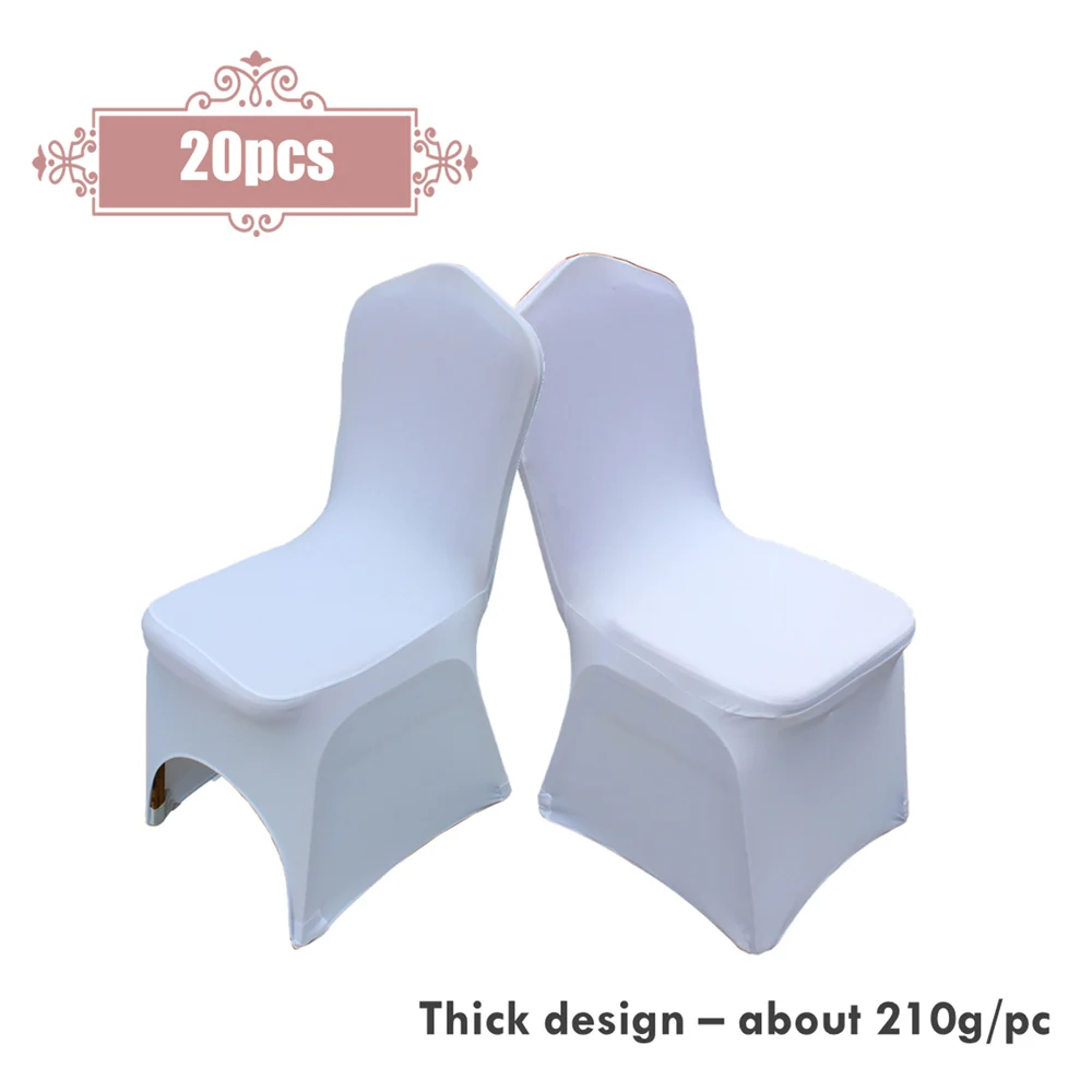 

20pcs/lot Hotel Banquet Decoration Universal White Stretch Polyester Thick Spandex Chair Cover For Wedding Ceremony Party