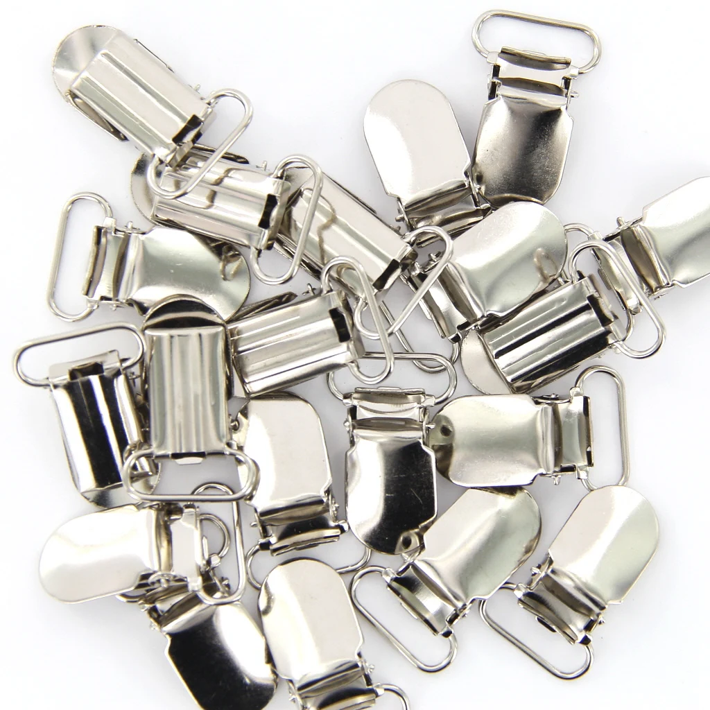 20 Pieces Webbing Hook Pacifier Suspender Clips for Bib Clips Baby Infant Accessories Craft Project Silver 20mm 25mm