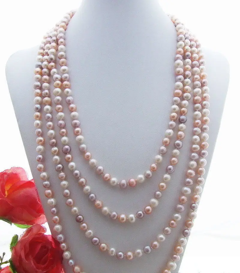 

Hot selling free shipping******* 100" AAA 9-8 MM SOUTH SEA NATURAL multicolor PEARL NECKLACE 14K CLASP