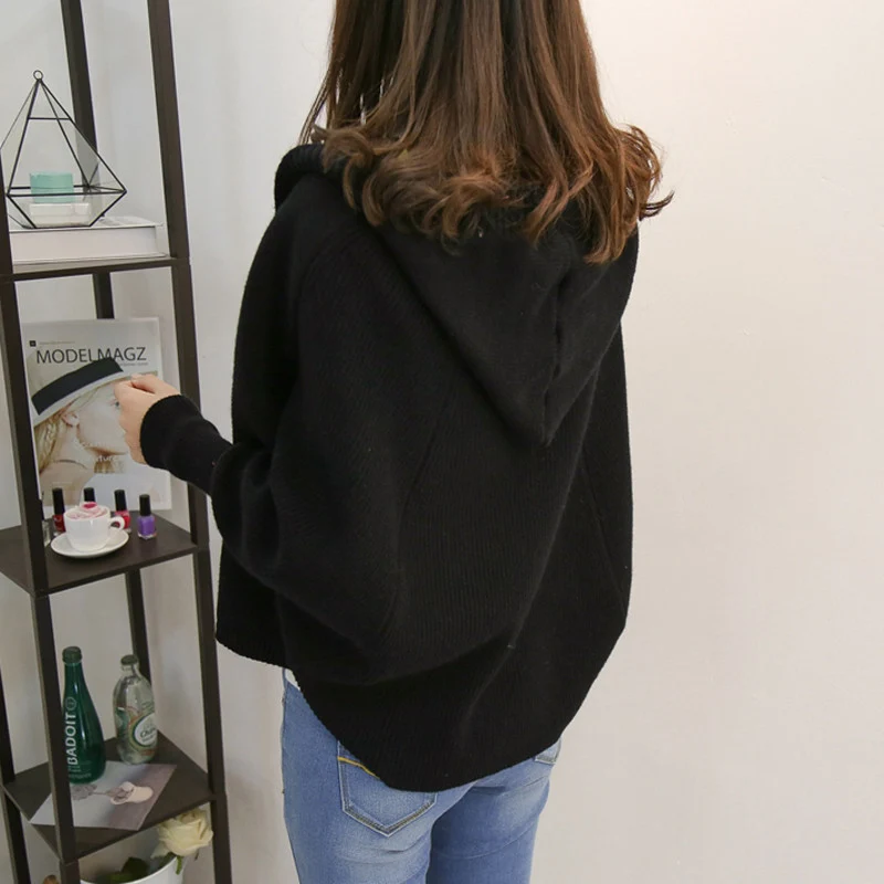2018-Fashion-Casual-Hooded-Knitted-Cardigan-Autumn-Korean-Women-Loose-Solid-Color-Batwing-Sleeve-Design-Sweater