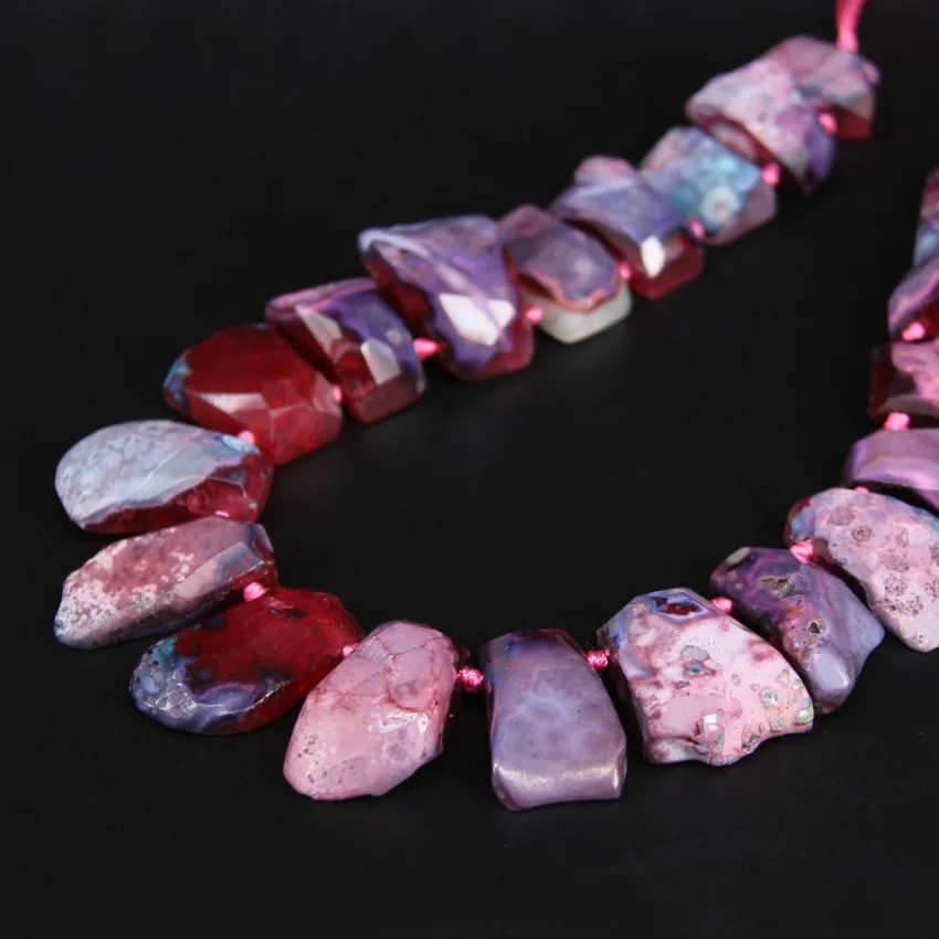 

15.5"/strand Top Drilled Red&Blue Large Raw Agates Freeform Faceted Slab Nugget Beads,Gems Stone Slice Pendants Jewelry Making
