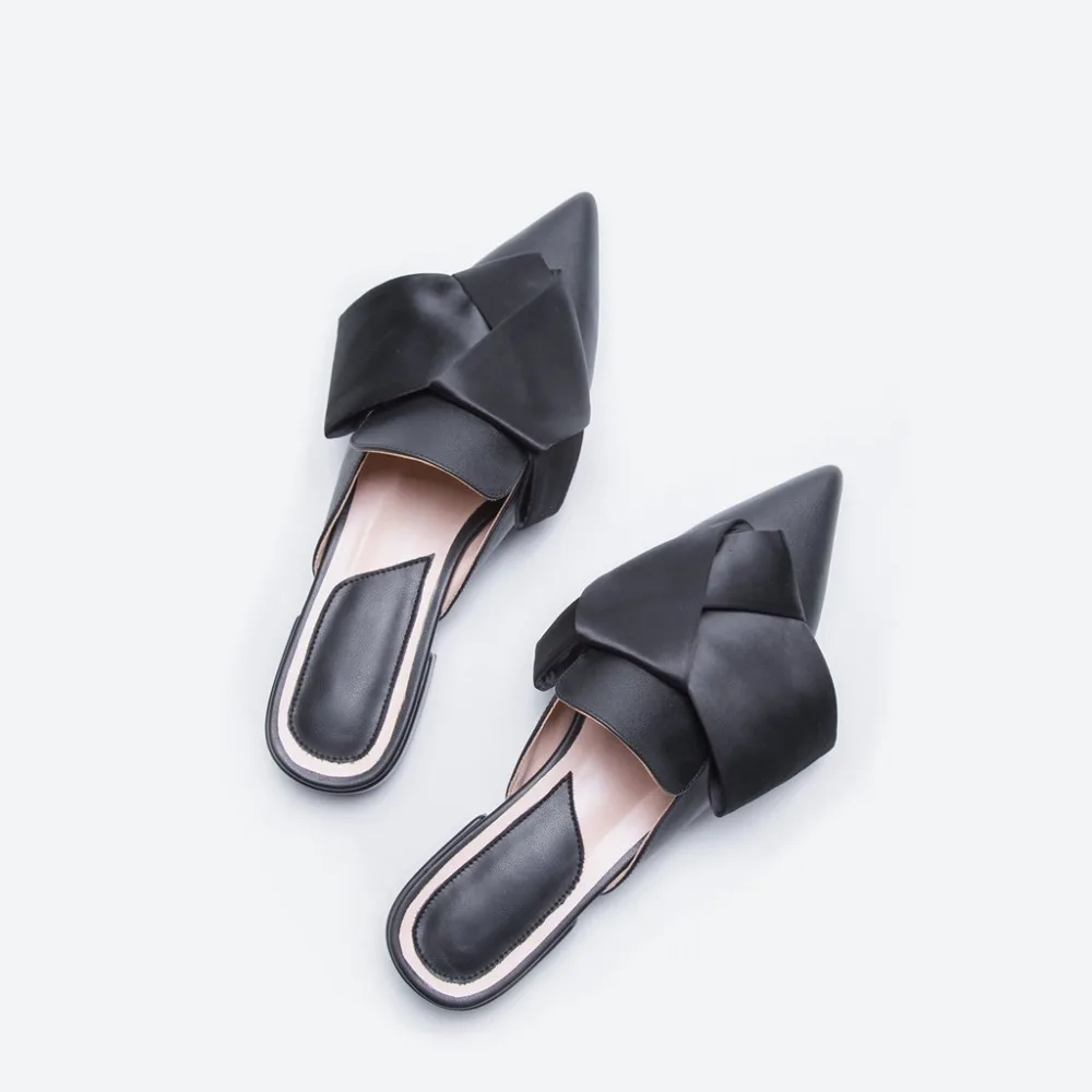 Grande Solides Papillon Peu Cuir Bas Lenkisen Mules light noeud Chaussures Profonde Sandales Noir Vache Pointu L36 Femmes Taille Pink Lacets Bout Simple Talons a75tqY