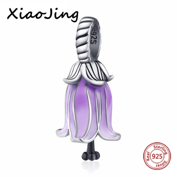 

New Arrivals 925 Sterling Silver beads Purple Flower Enamel Charms Fit Pandora Bracelets fashion jewelry For Best Friends gift