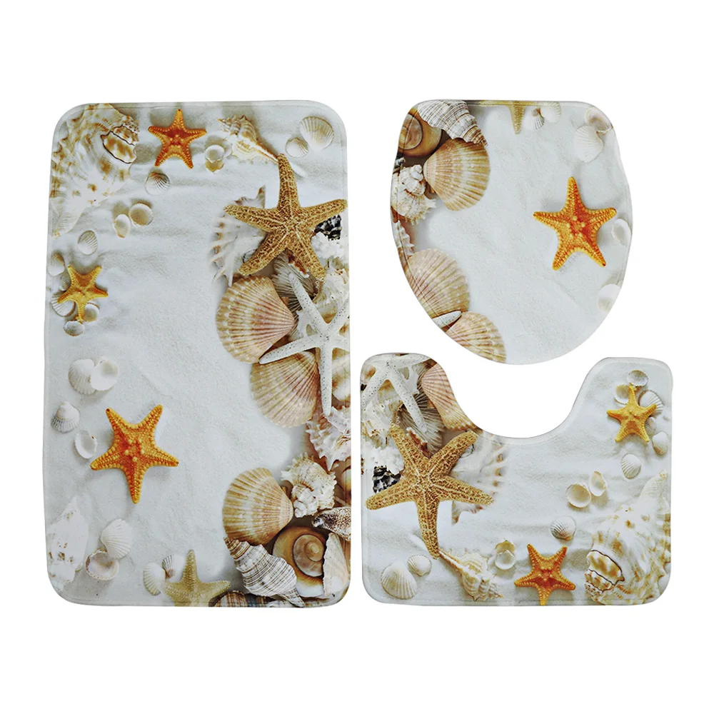 3Pcs Seashell Style Bath Toilet Mat Seat Cushion Non Slip Floor Bath