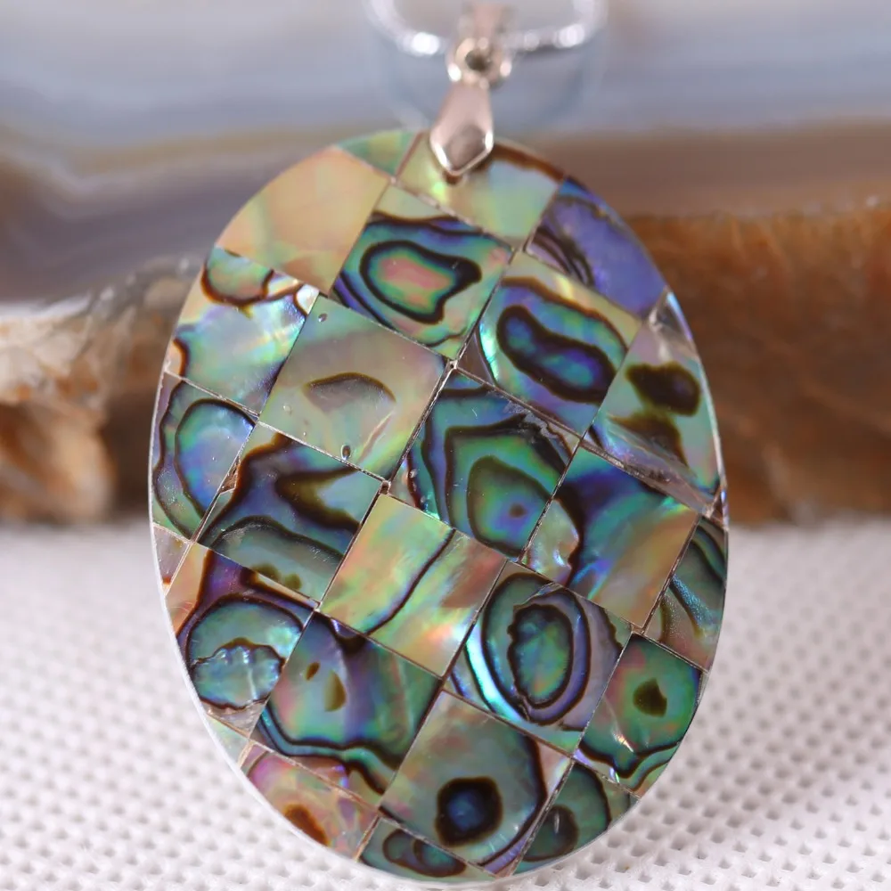 

Free Shipping Fit Making Necklace Earrings Natural Blue Bead New Zealand Abalone Shell Pendant 1Pcs With Chain 18inches RK093