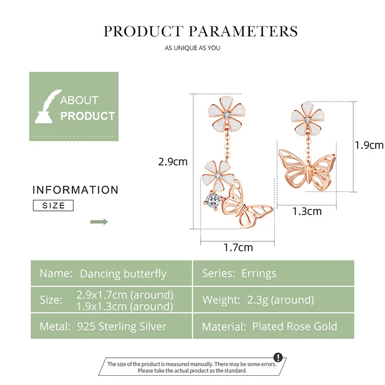 BAMOER серьги с бабочками и цветами S925 Эмаль Цветочный ассиметричный висячие серьги 925 пробы серебряные ювелирные изделия для помолвки BSE100