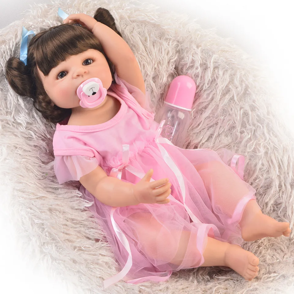 

22inch 55cm Full silicone Vinyl Princess Toddler Babies Dolls modeling doll Girls Birthday Gift blue dress Child Play House Toy