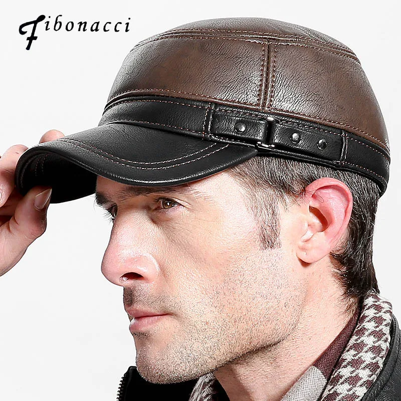 

Fibonacci brand quality men's baseball cap leather patchwork autumn winter caps adjustable flatcap middle aged adult dad hats