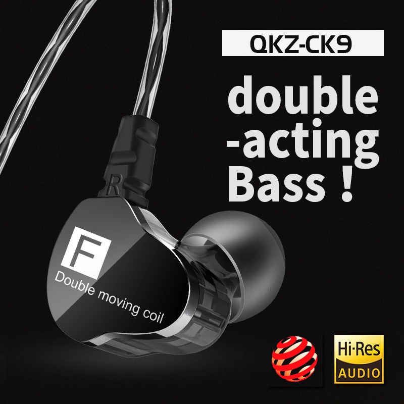 Newest QKZ CK9 Double Unit Drive In Ear Earphone Bass Subwoofer Earphone HIFI DJ Monito Running Sport Earphone Headset Earbud