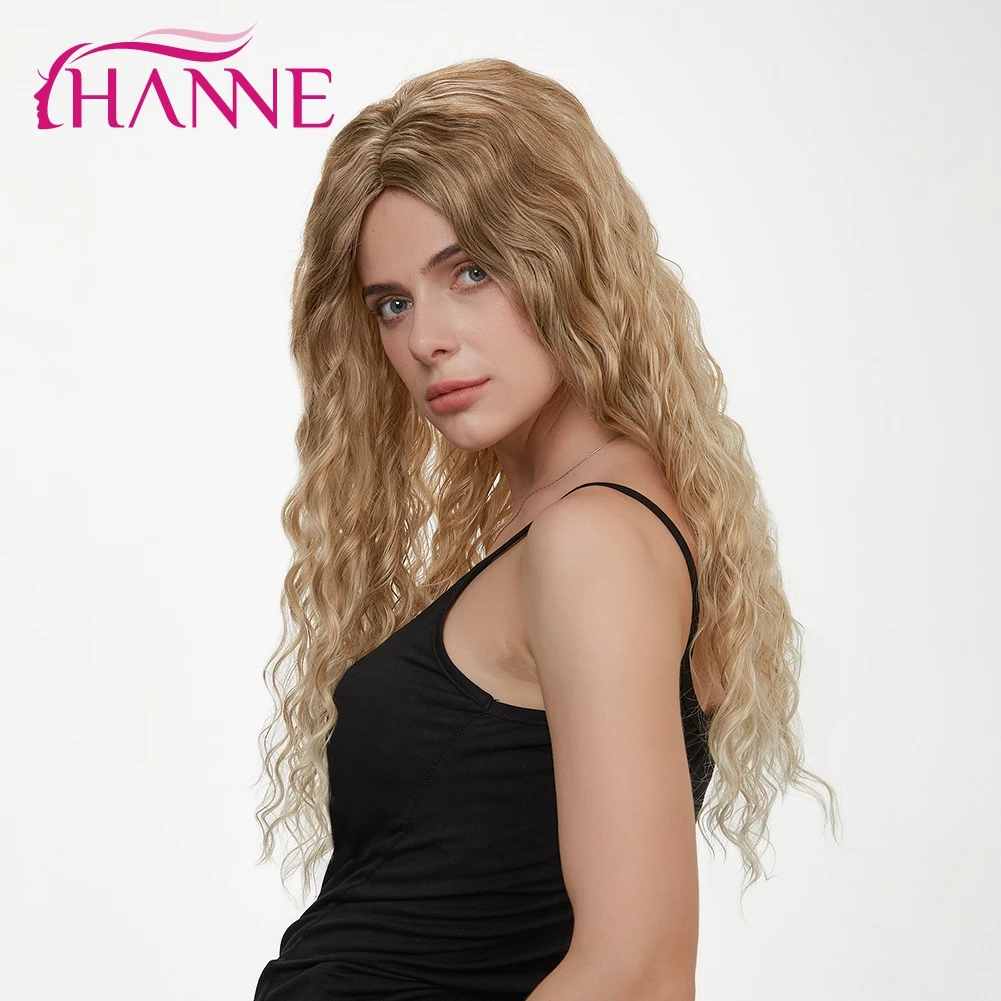 Ханне длинные волнистые Омбре коричневый блонд синтетические парики для женщин средний пробор парик термостойкий парик