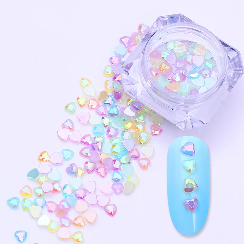 

AB Color Rhinestones Heart 3D Nail Art Decorations Colorful Flat Bottom Resin DIY Phone Decoration Accessories UV Gel Polish