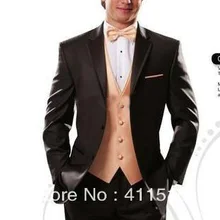 На заказ Свадебная коричневая одежда жениха смокинги/мужские платья/лучший мужской тупым отворотом жениха Мужские свадебные костюмы/индивидуальный костюм