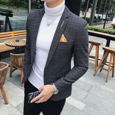 Autumn And Winter New British Wind Thousand Birds Temperament Tide Male Business Slim Small Suit Men's Jacket