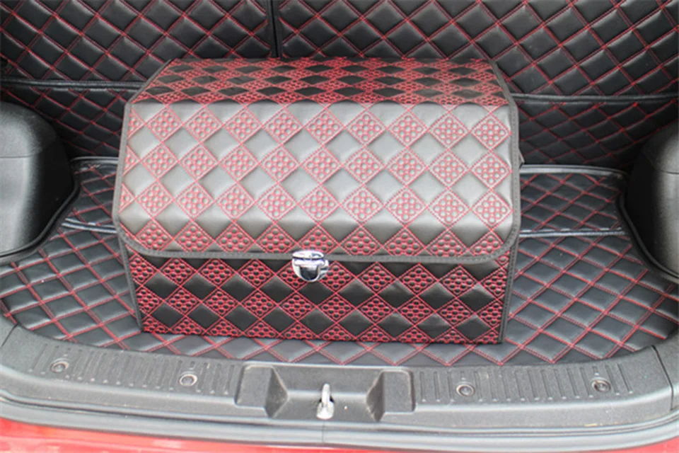 

Red Car Trunk Organizer Box Storage Bag High-grade Microfiber Leather Folding Box KLMH-6