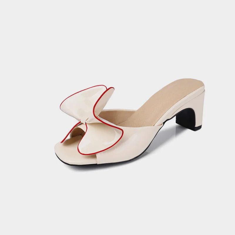 Odetina/Новые модные летние тапочки; женские дизайнерские туфли на высоком каблуке с бантом-бабочкой; модельные туфли с открытым носком на квадратном каблуке; большой размер 44