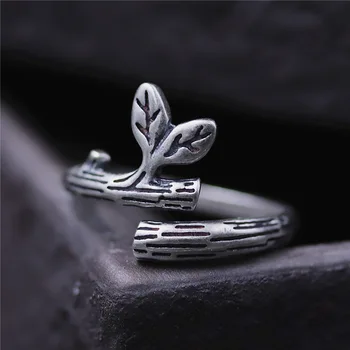 

C&R 925 Sterling Silver Rings for Women Olive branch with leaves Cute Vintage opening ring Thai Silver Fine Jewelry Size 4-7